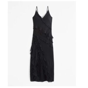 Like new! Abercrombie & Fitch Draped Ruffle Maxi Dress with Side Slit - Black